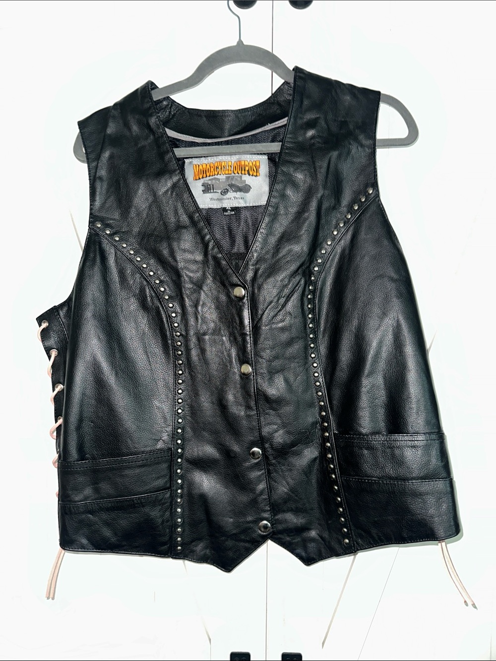 Women's Black Leather Studded Vest